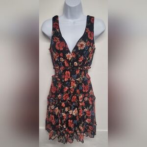 City Studio Dress XXS Smocked Elastic Waist Lined W Sheer Overlay Tiered Ruffle